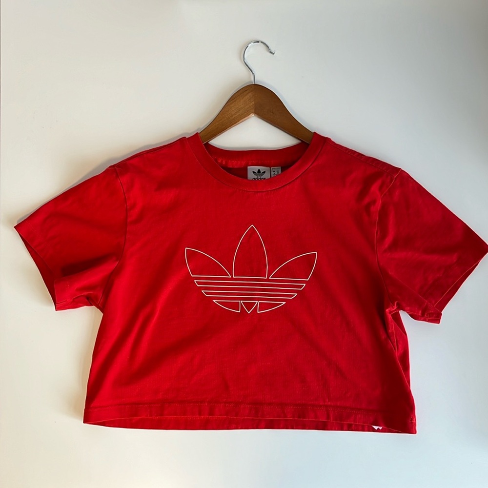 Adidas red short sleeve crop top tshirt XS